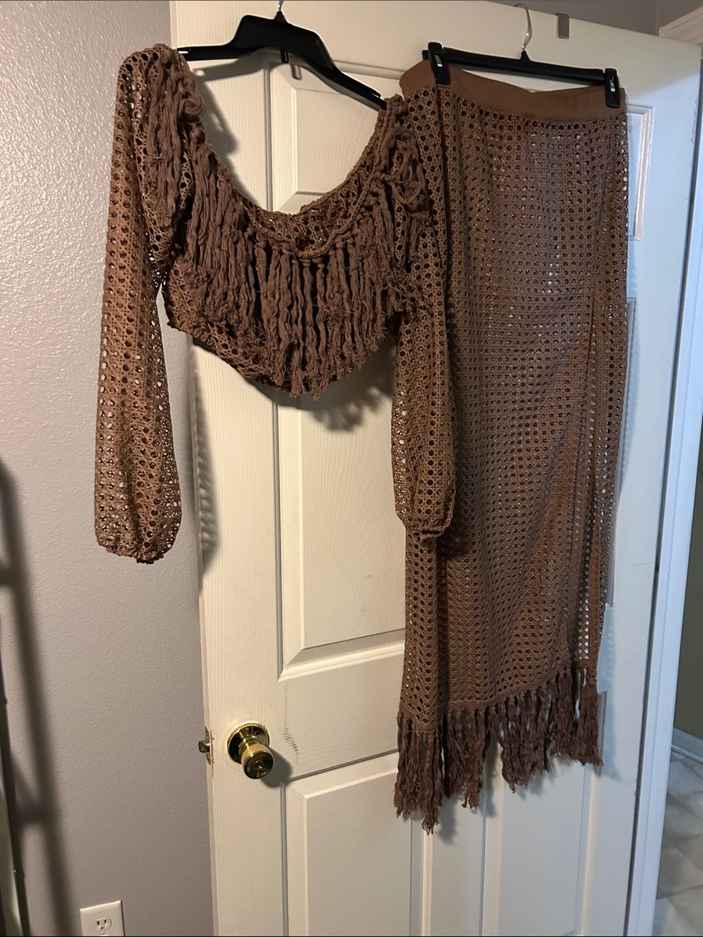 Brown Crochet Two-Piece Swim suit cover up